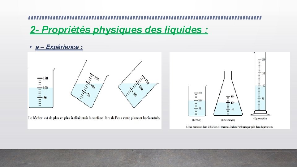 2 - Propriétés physiques des liquides : • a – Expérience : 