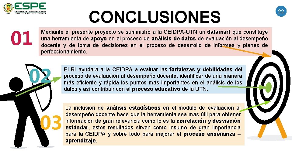 01 CONCLUSIONES (1) Mediante el presente proyecto se suministró a la CEIDPA-UTN un datamart