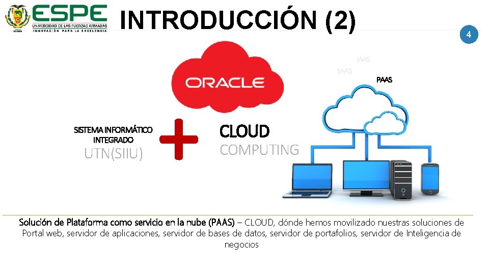 INTRODUCCIÓN (2) 4 IAAS SISTEMA INFORMÁTICO INTEGRADO UTN(SIIU) + PAAS CLOUD COMPUTING Solución de