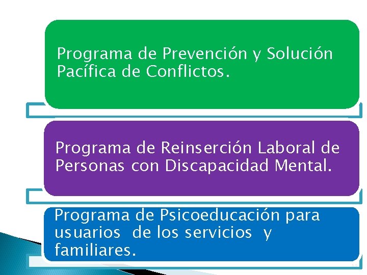 Programa de Prevención y Solución Pacífica de Conflictos. Programa de Reinserción Laboral de Personas