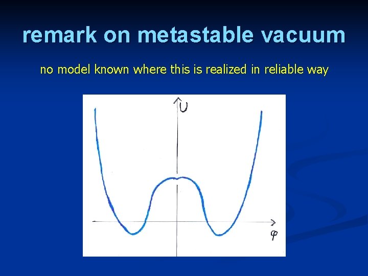 remark on metastable vacuum no model known where this is realized in reliable way