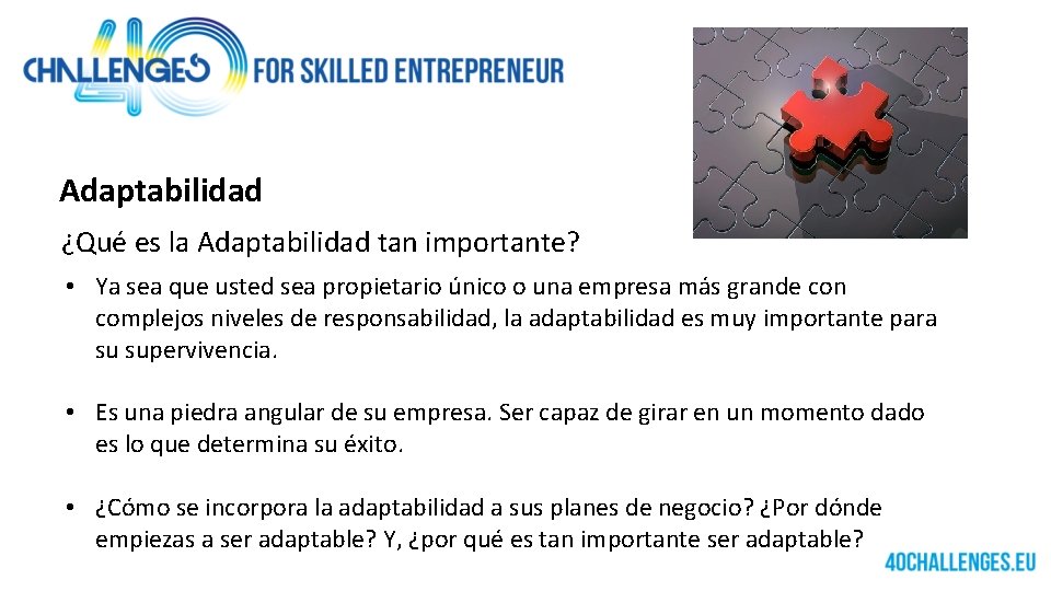 Adaptabilidad ¿Qué es la Adaptabilidad tan importante? • Ya sea que usted sea propietario