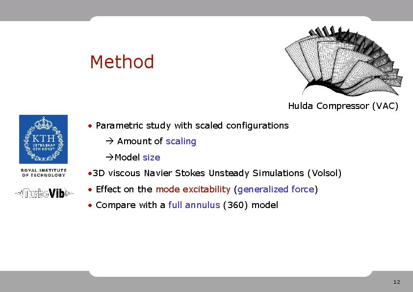 Method Hulda Compressor (VAC) • Parametric study with scaled configurations Amount of scaling Model