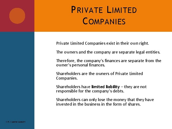 P RIVATE L IMITED C OMPANIES Private Limited Companies exist in their own right.