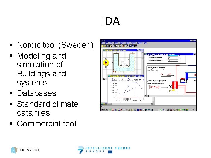 IDA § Nordic tool (Sweden) § Modeling and simulation of Buildings and systems §