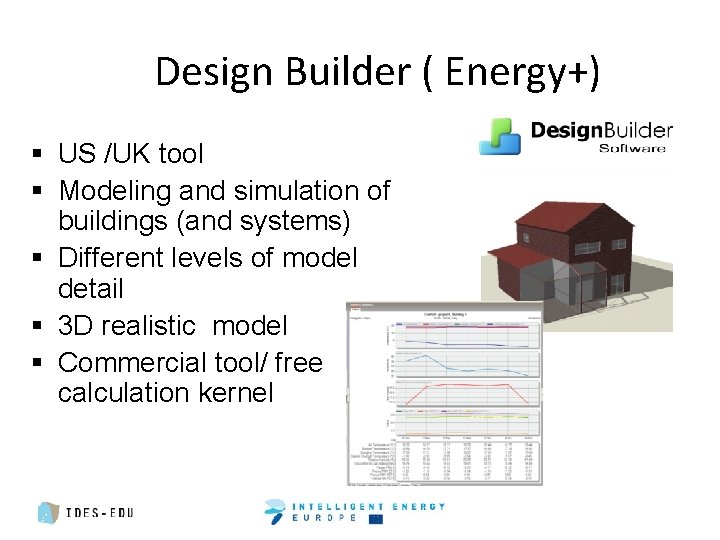 Design Builder ( Energy+) § US /UK tool § Modeling and simulation of buildings