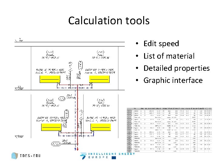Calculation tools • • Edit speed List of material Detailed properties Graphic interface 