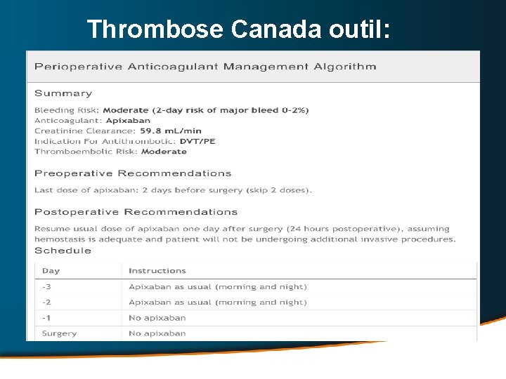 Thrombose Canada outil: 