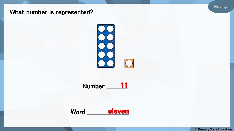 What number is represented? 11 Number _____ eleven Word __________ 