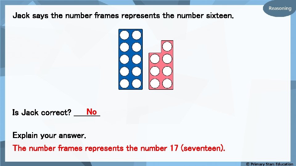 Jack says the number frames represents the number sixteen. No Is Jack correct? _____