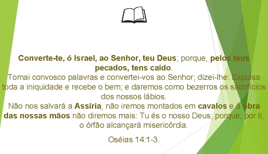 Converte-te, ó Israel, ao Senhor, teu Deus; porque, pelos teus pecados, tens caído. Tomai