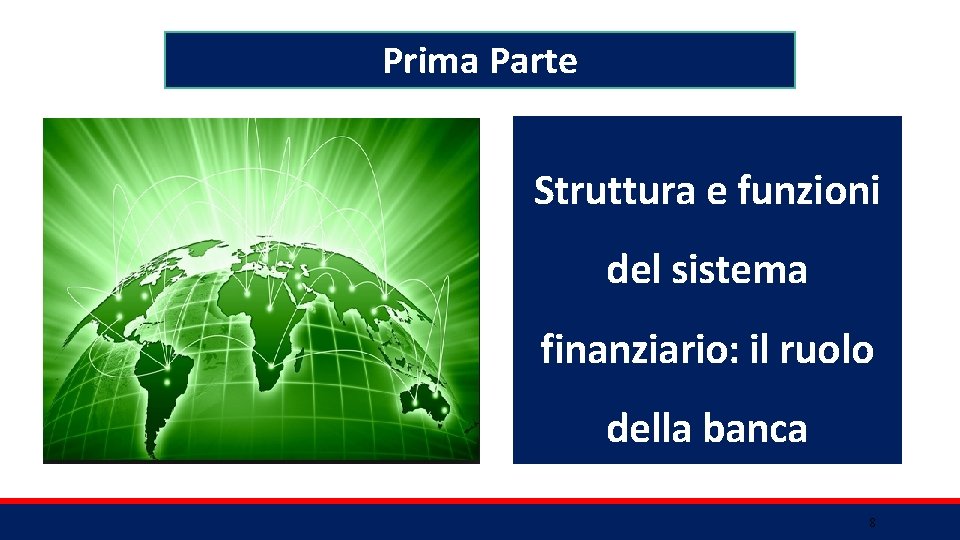 Prima Parte Struttura e funzioni del sistema finanziario: il ruolo della banca 8 