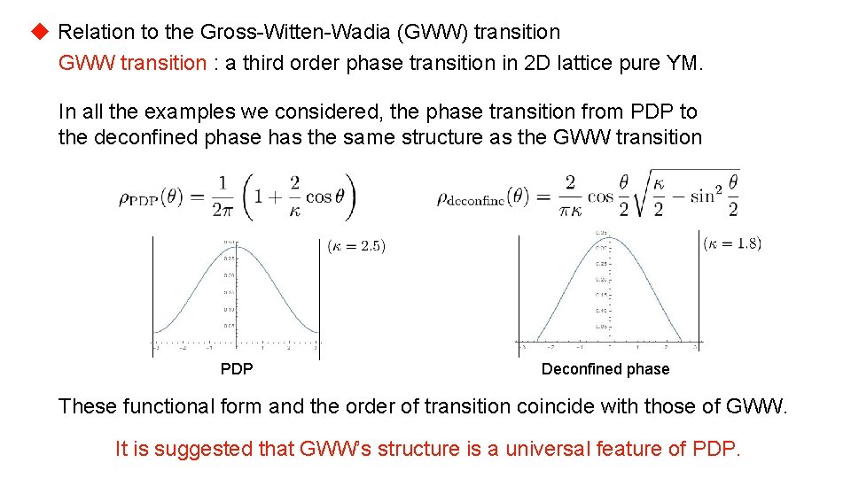 ◆ Relation to the Gross-Witten-Wadia (GWW) transition GWW transition : a third order phase