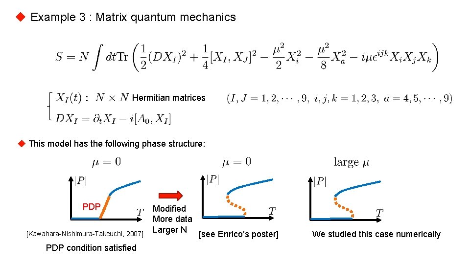 ◆ Example 3 : Matrix quantum mechanics Hermitian matrices ◆ This model has the