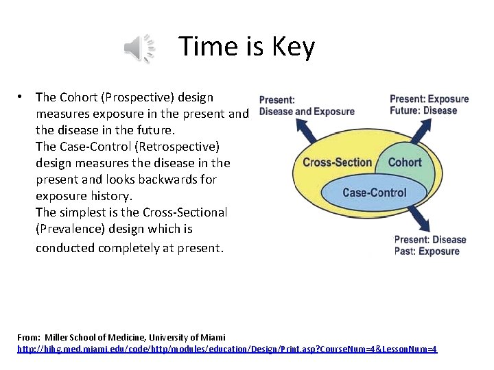 Time is Key • The Cohort (Prospective) design measures exposure in the present and