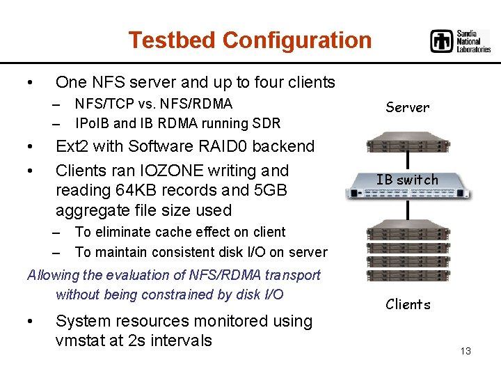 Testbed Configuration • One NFS server and up to four clients – – •