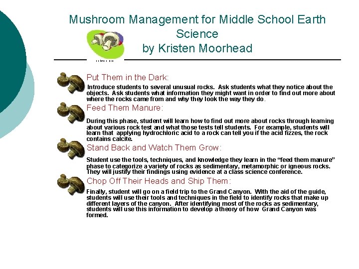 Mushroom Management for Middle School Earth Science by Kristen Moorhead l Put Them in