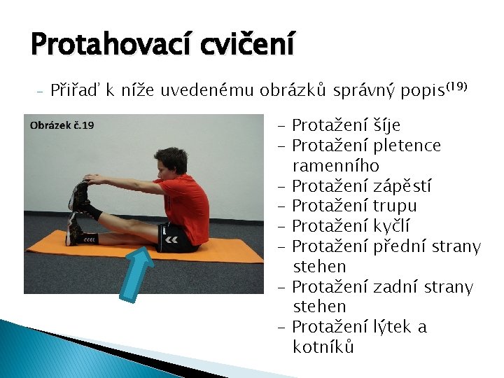 Protahovací cvičení - Přiřaď k níže uvedenému obrázků správný popis(19) - Protažení šíje -