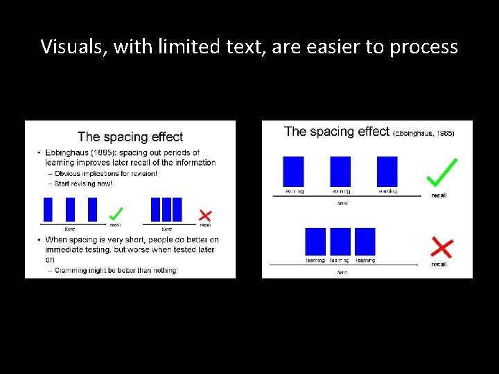 Visuals, with limited text, are easier to process 