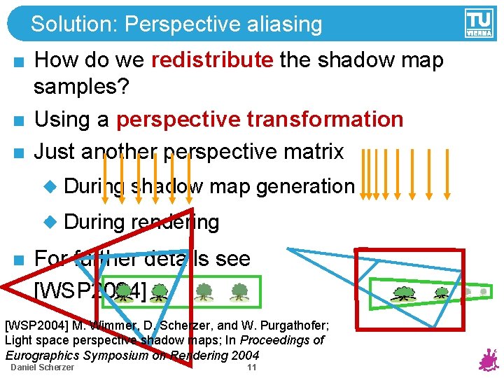 Solution: Perspective aliasing How do we redistribute the shadow map samples? Using a perspective Solution: Perspective aliasing How do we redistribute the shadow map samples? Using a perspective
