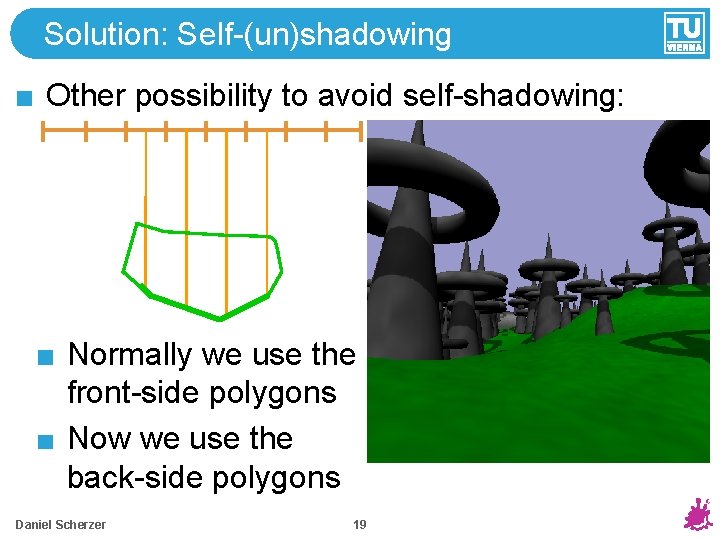 Solution: Self-(un)shadowing Other possibility to avoid self-shadowing: Normally we use the front-side polygons Now