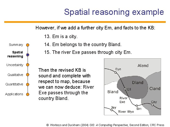 Spatial reasoning example However, if we add a further city Em, and facts to