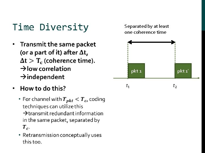 Time Diversity Separated by at least one coherence time • pkt 1’ 