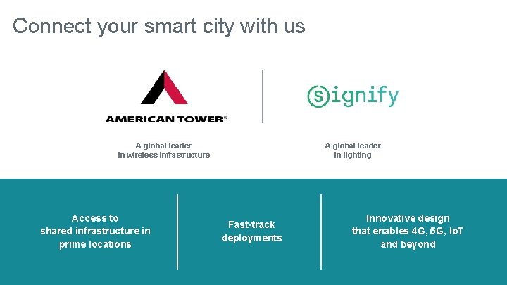 Connect your smart city with us A global leader in wireless infrastructure Access to