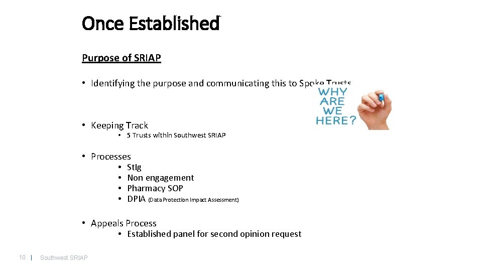Once Established Purpose of SRIAP • Identifying the purpose and communicating this to Spoke Once Established Purpose of SRIAP • Identifying the purpose and communicating this to Spoke