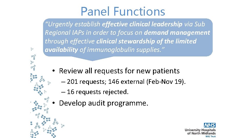 Panel Functions “Urgently establish effective clinical leadership via Sub Regional IAPs in order to