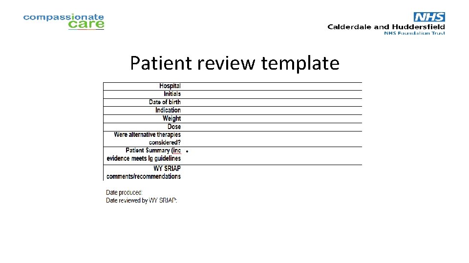 Patient review template 