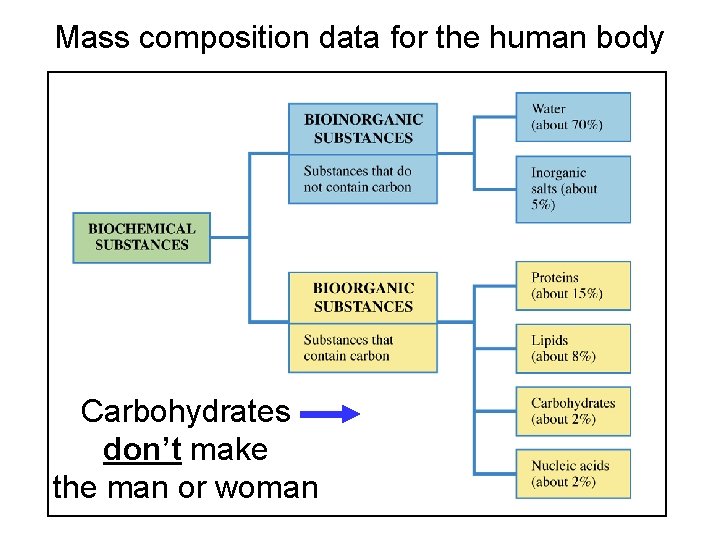 Mass composition data for the human body Carbohydrates don’t make the man or woman