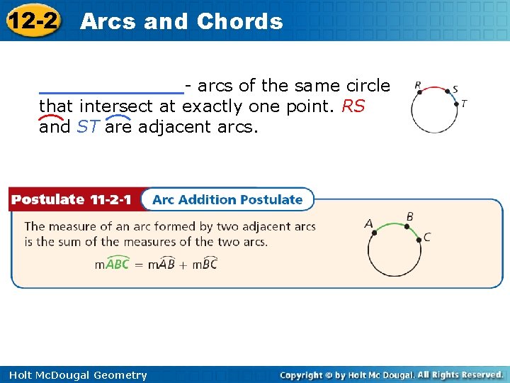 12 -2 Arcs and Chords ______- arcs of the same circle that intersect at 12 -2 Arcs and Chords ______- arcs of the same circle that intersect at