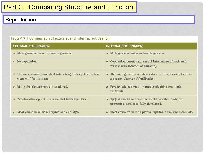 Part C: Comparing Structure and Function Reproduction 