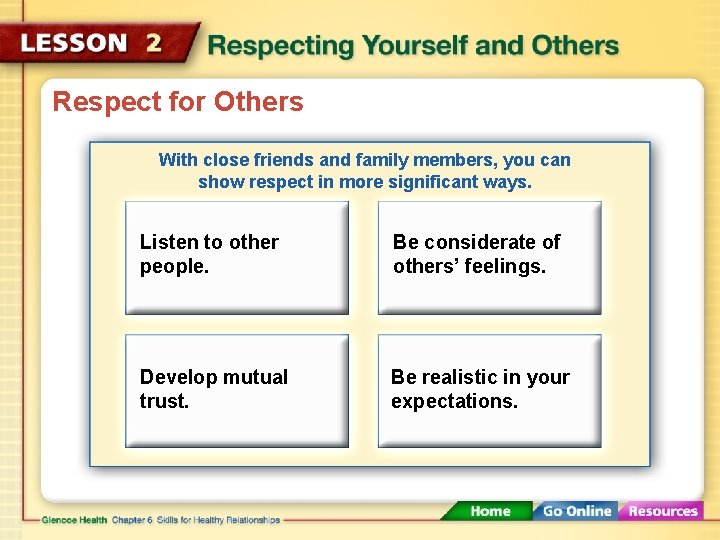 Respect for Others With close friends and family members, you can show respect in