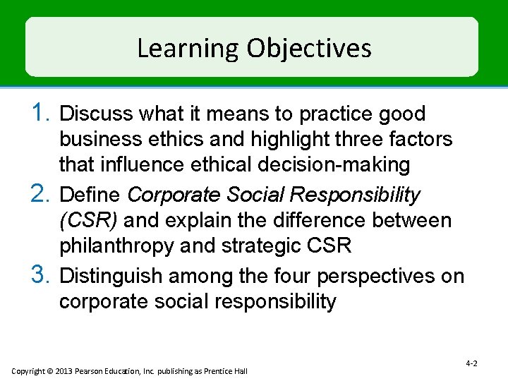 Learning Objectives 1. Discuss what it means to practice good 2. 3. business ethics