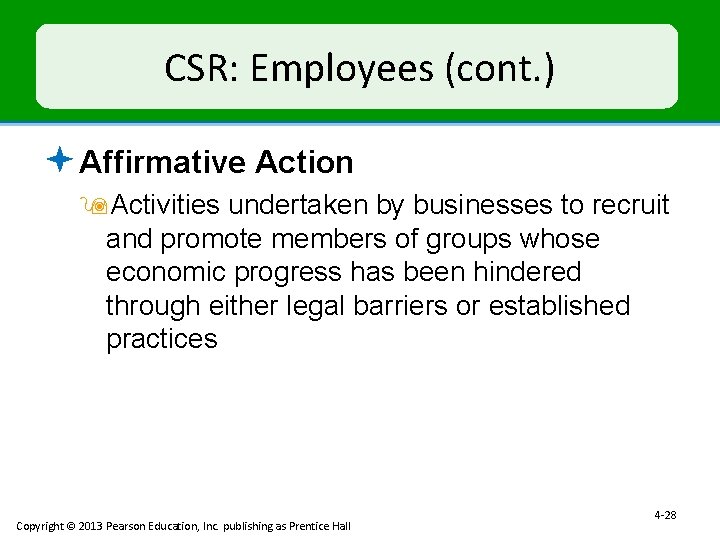 CSR: Employees (cont. ) ª Affirmative Action 9 Activities undertaken by businesses to recruit