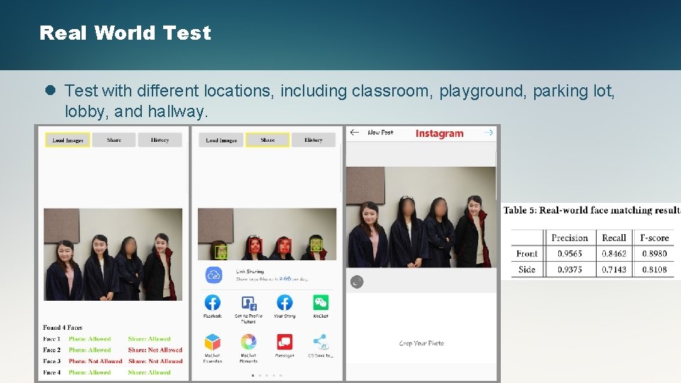 Real World Test l Test with different locations, including classroom, playground, parking lot, lobby,