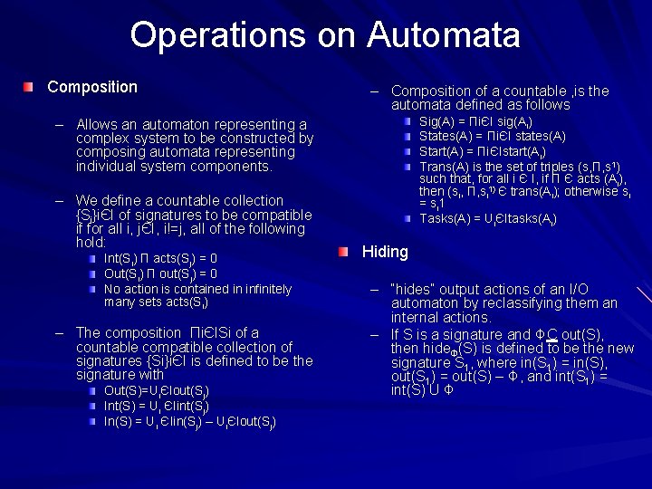 Operations on Automata Composition – Composition of a countable , is the automata defined