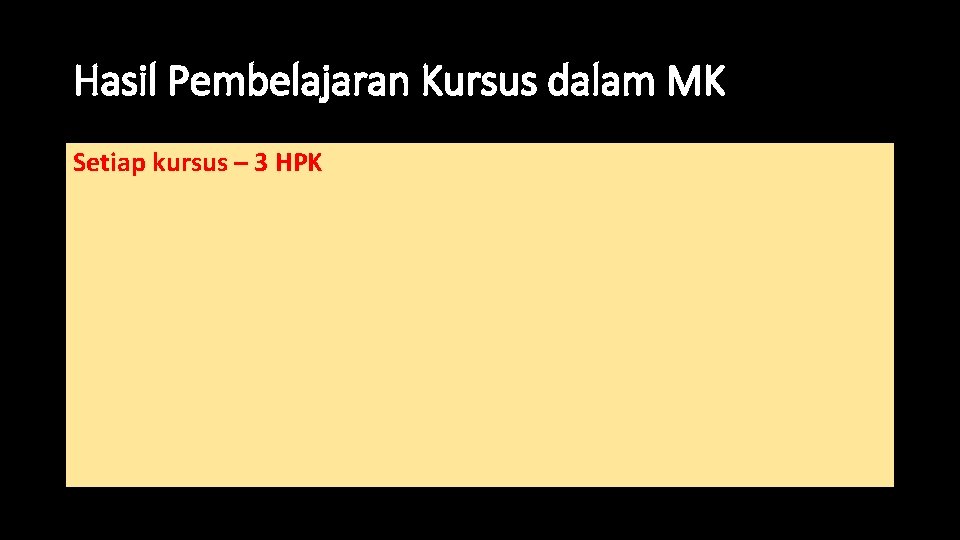 Hasil Pembelajaran Kursus dalam MK Setiap kursus – 3 HPK 