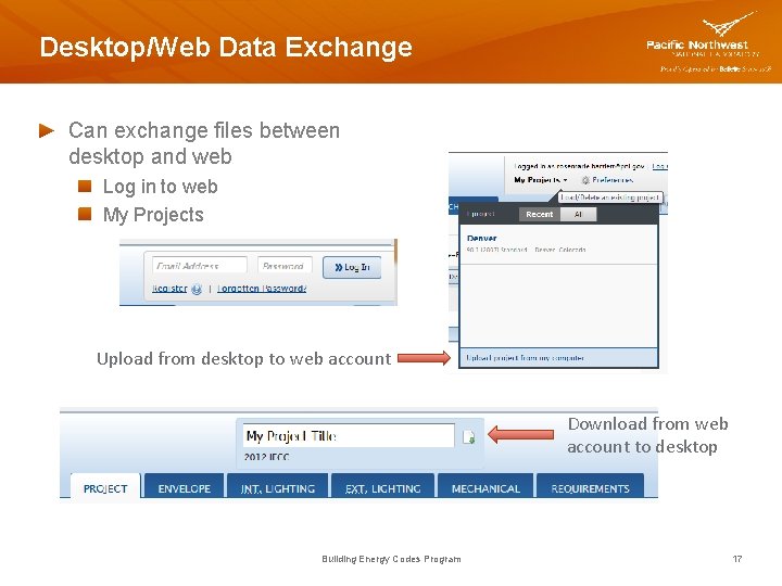 Desktop/Web Data Exchange Can exchange files between desktop and web Log in to web