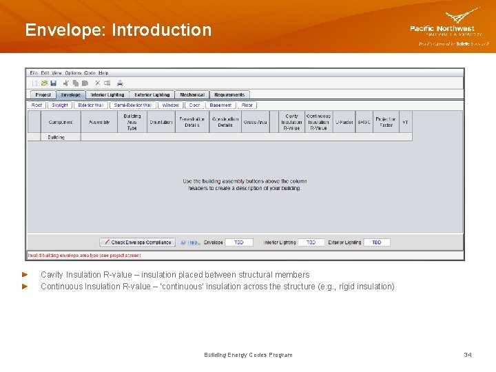 Envelope: Introduction Cavity Insulation R-value – insulation placed between structural members Continuous Insulation R-value