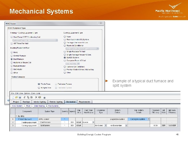 Mechanical Systems Example of a typical duct furnace and split system Building Energy Codes