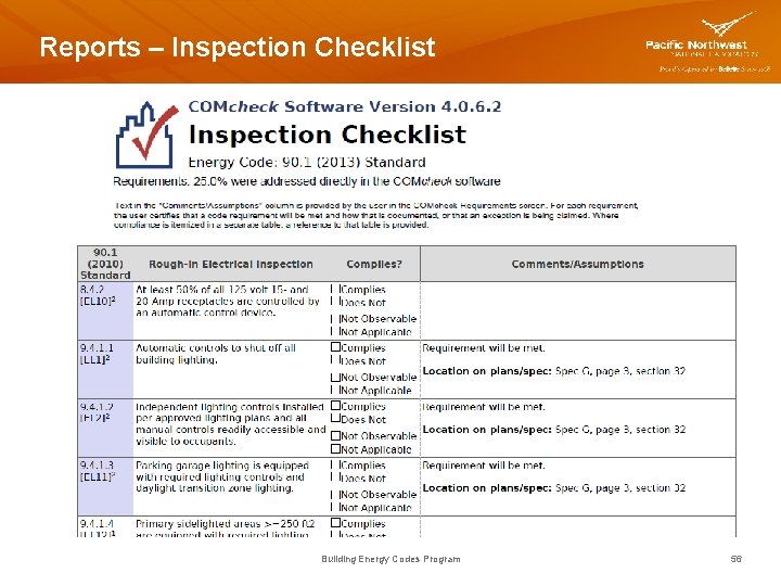Reports – Inspection Checklist Building Energy Codes Program 56 