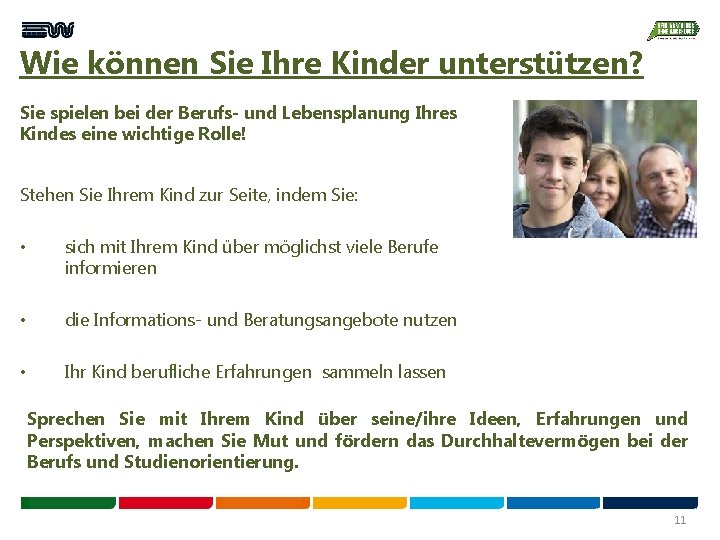 Wie können Sie Ihre Kinder unterstützen? Sie spielen bei der Berufs- und Lebensplanung Ihres