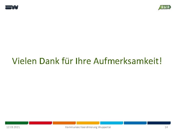 Vielen Dank für Ihre Aufmerksamkeit! 12. 03. 2021 Kommunale Koordinierung Wuppertal 14 