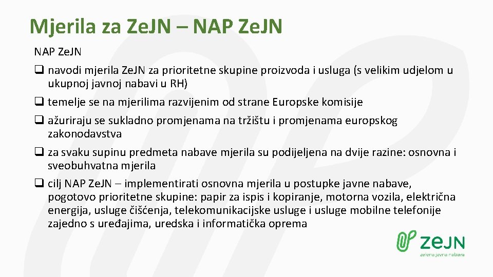 Mjerila za Ze. JN – NAP Ze. JN q navodi mjerila Ze. JN za