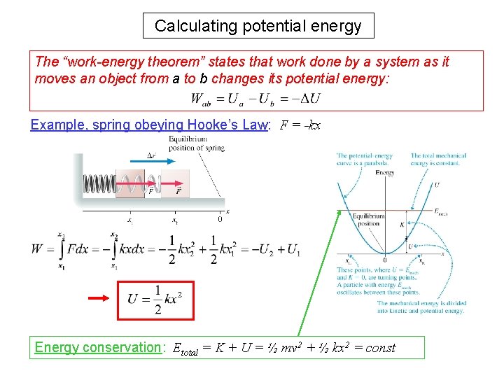 Calculating potential energy The “work-energy theorem” states that work done by a system as