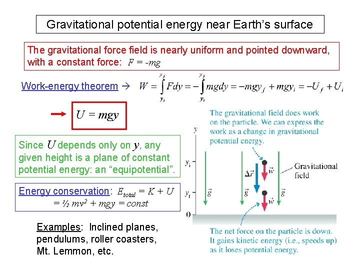 Gravitational potential energy near Earth’s surface The gravitational force field is nearly uniform and