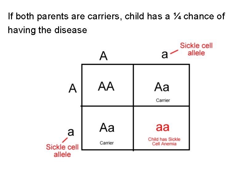 If both parents are carriers, child has a ¼ chance of having the disease